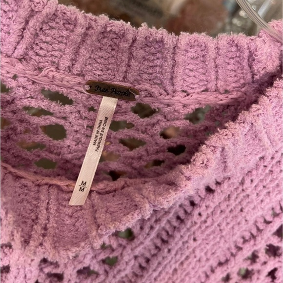 Free People boho fringe sweater pullover size a medium lavender - Picture 9 of 14